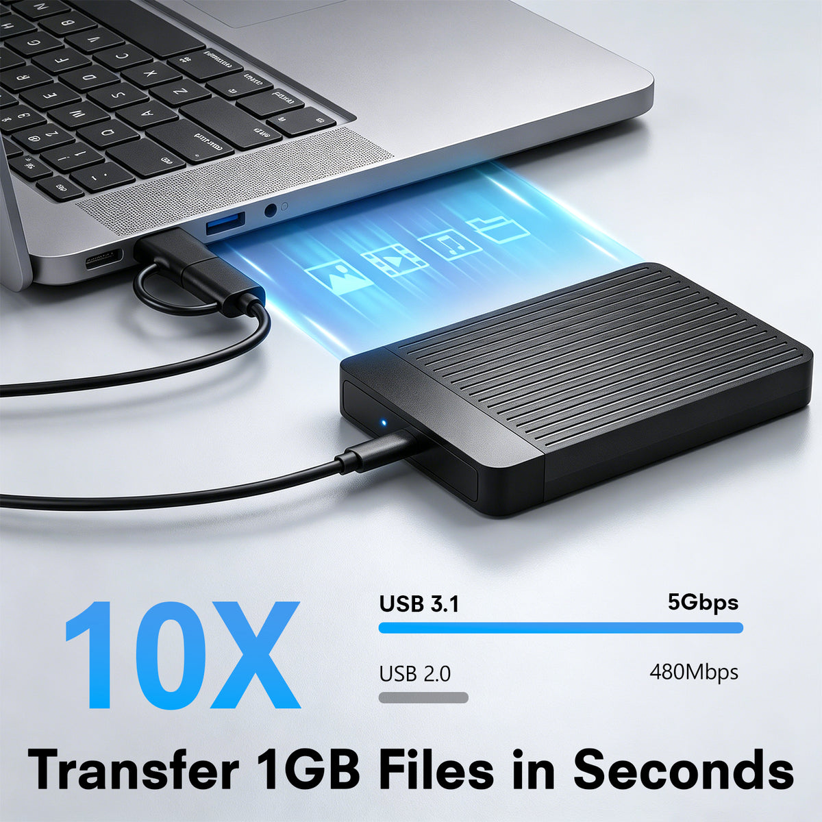 Atzeste 2.5" Hard Drive Enclosure USB 3.1 to SATA III Adapter, 5Gbps External SSD HDD Enclosure for 2.5 Inch SATA SSD & HDD 7mm/9.5mm, with UASP Compatible with Windows, Mac, Linux