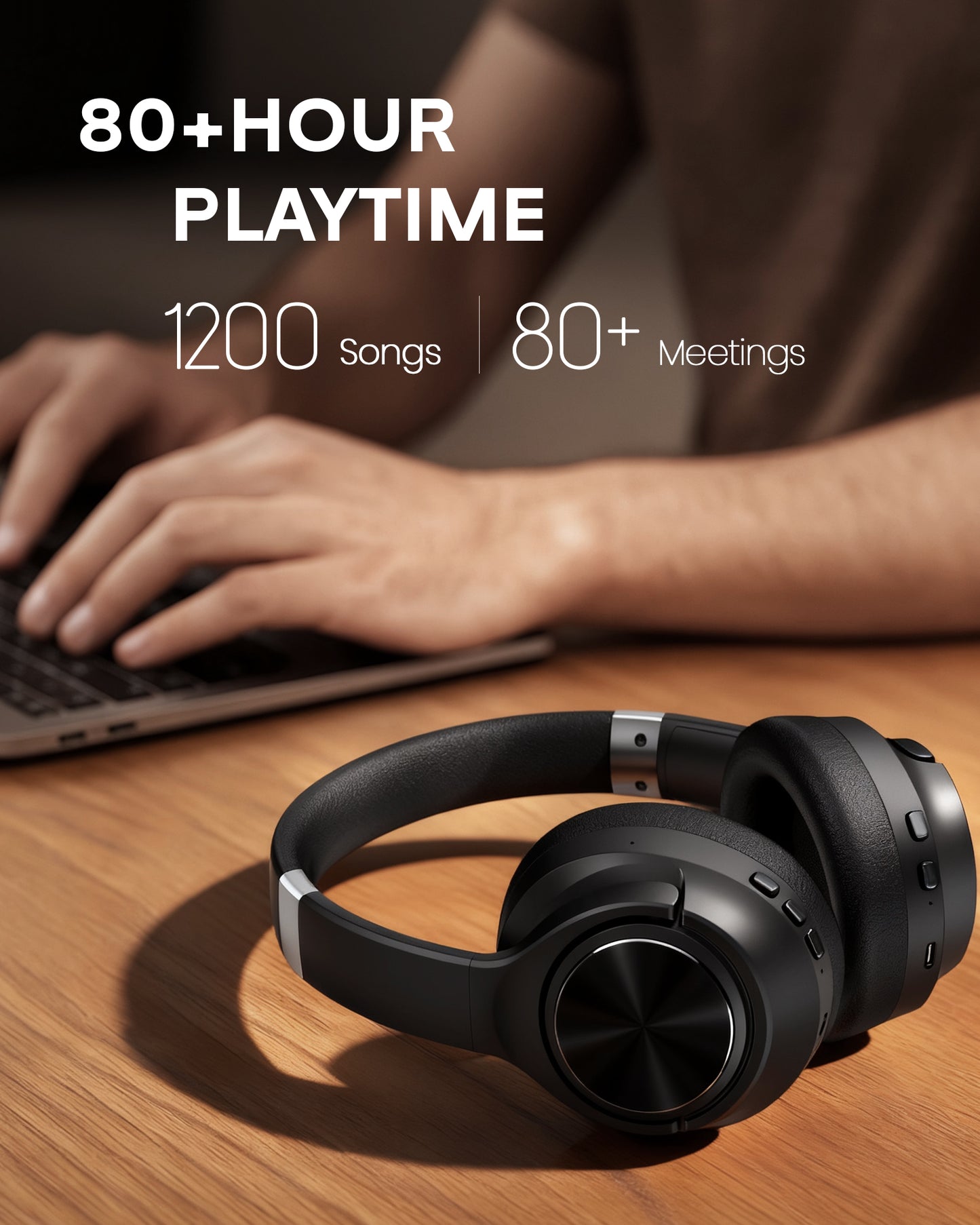 Atzeste Wireless Over-Ear Headphones, Bluetooth 5.4 with ANC & 6-Mic ENC, 80H Playtime, HiFi Stereo, EQ Modes (Pop/Vocal/Bass), Foldable Headset for Music/Gaming/Work/Travel