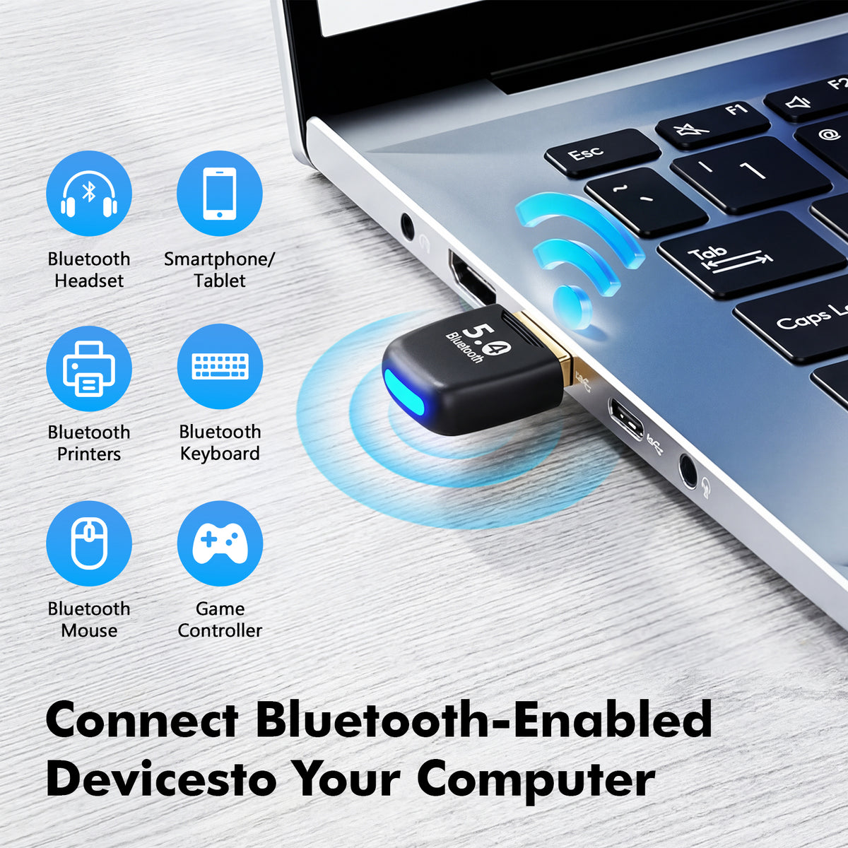 Atzeste USB Bluetooth 5.4 Adapter for PC, Bluetooth Dongle Receiver, Plug and Play, Nano Design, EDR & BLE, Supports Windows 11/10/8.1 for Desktop, Laptop, Keyboard, Mouse, etc
