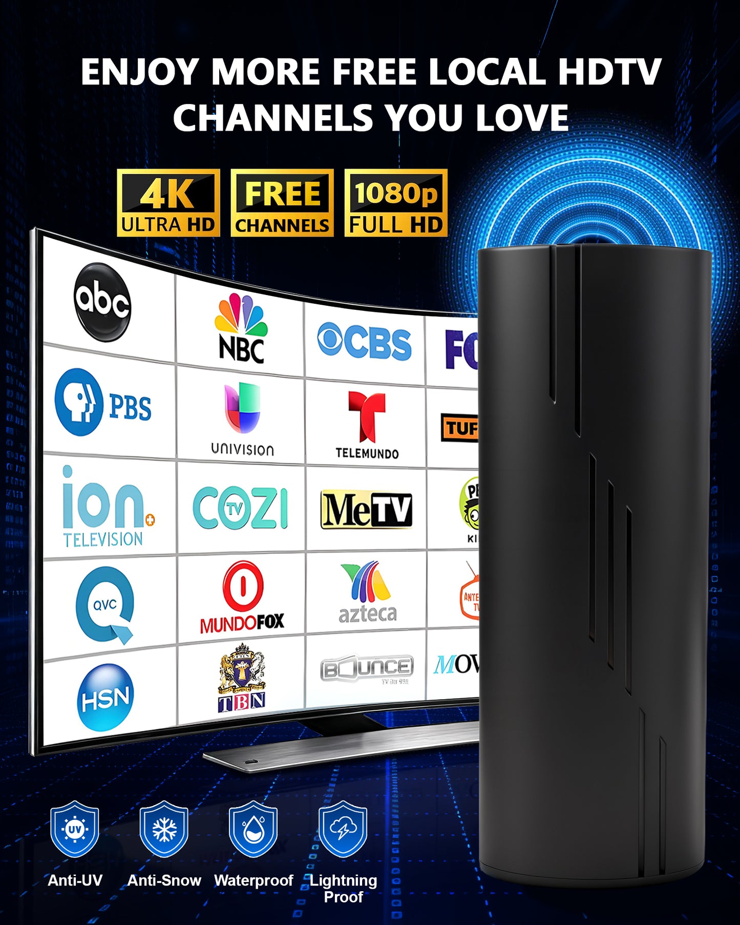 2025 Upgraded TV Antenna for Smart TV, Digital Indoor/Outdoor HD TV Antennas for Free Channels, 2200+ Miles Long Reception Range, Amplified Signal Booster, Support 4K 1080p