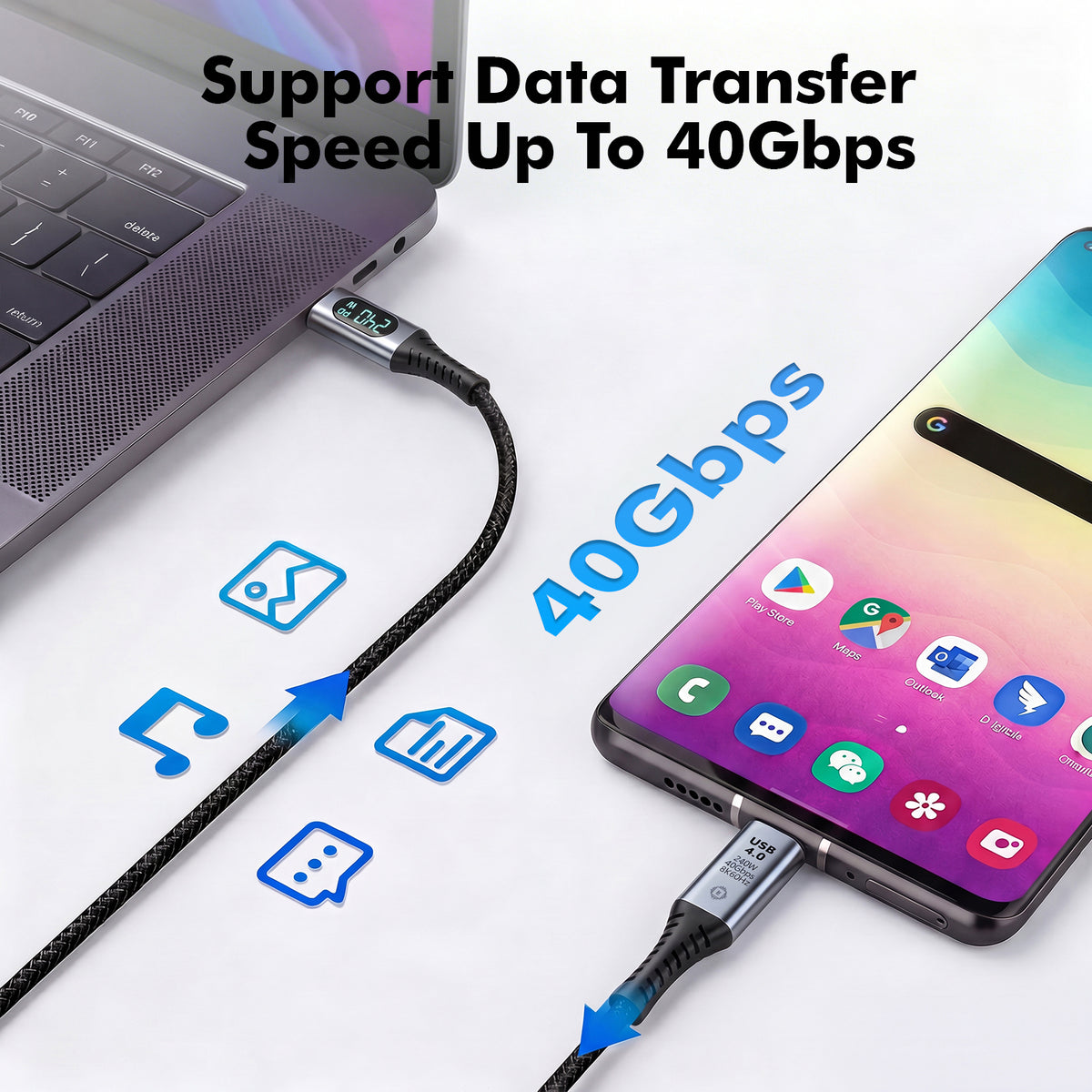 Atzeste 240W 3.3FT USB4.0 USB C to USB C Fast Charging Cable, PD 3.1, 40Gbps High Speed Data Transfer, 8K@60Hz Display, LED Power Monitor for MacBook Pro, iPad Pro, Steam Deck, Thunderbolt 4