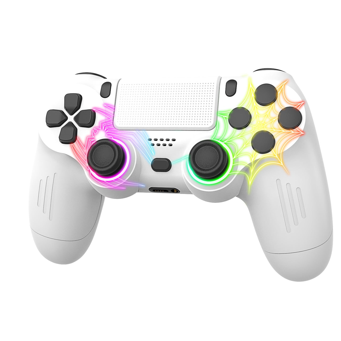 for PS4 Wireless Controller – RGB Light, Touchpad, Vibration, 6-Axis Gyro, Anti-Slip Grip, White Spider