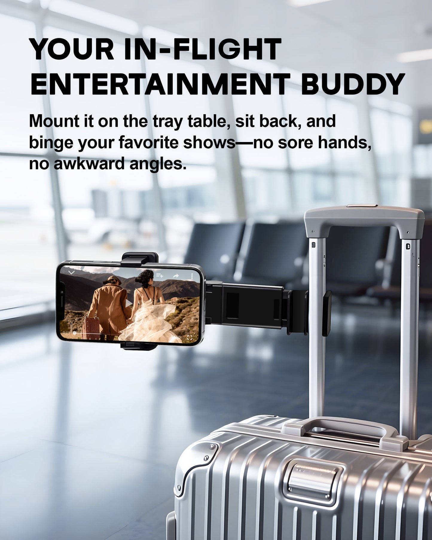 Atzeste Airplane Phone Holder Mount, Multi-Directional 360° Adjustable & Foldable Travel Essentials, Universal Hands-Free Phone Stand, Compact Airplane Travel Accessory for Flying