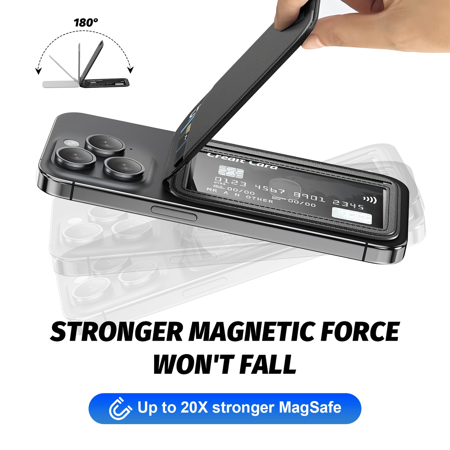 for Magsafe Wallet, 5 Card-Holder, Magnetic Wallet with Adjustable Stand, for iPhone 16/15/14/13/12 Series, Leather, Black