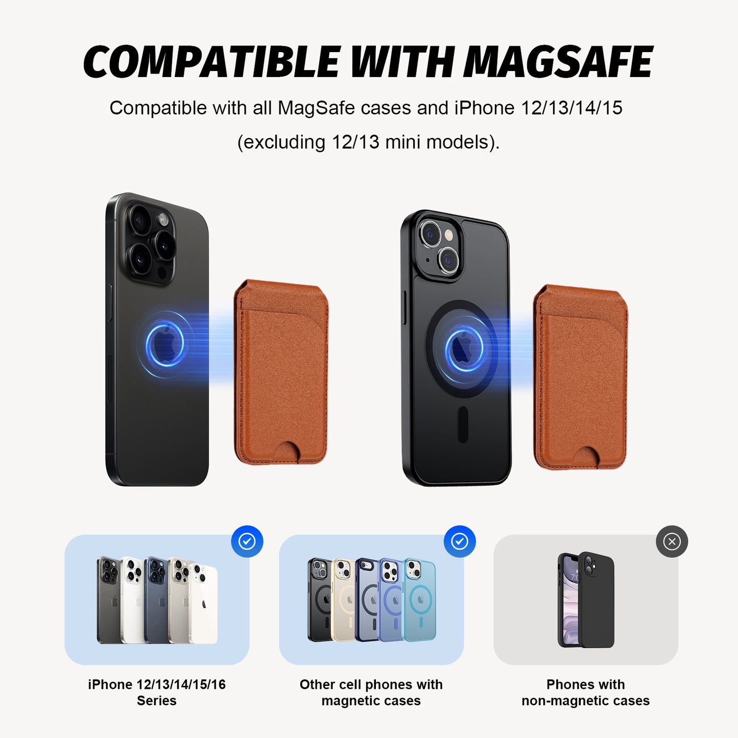 for Magsafe Wallet, 5 Card-Holder, Magnetic Wallet with Adjustable Stand, for iPhone 16/15/14/13/12 Series, Leather, Brown
