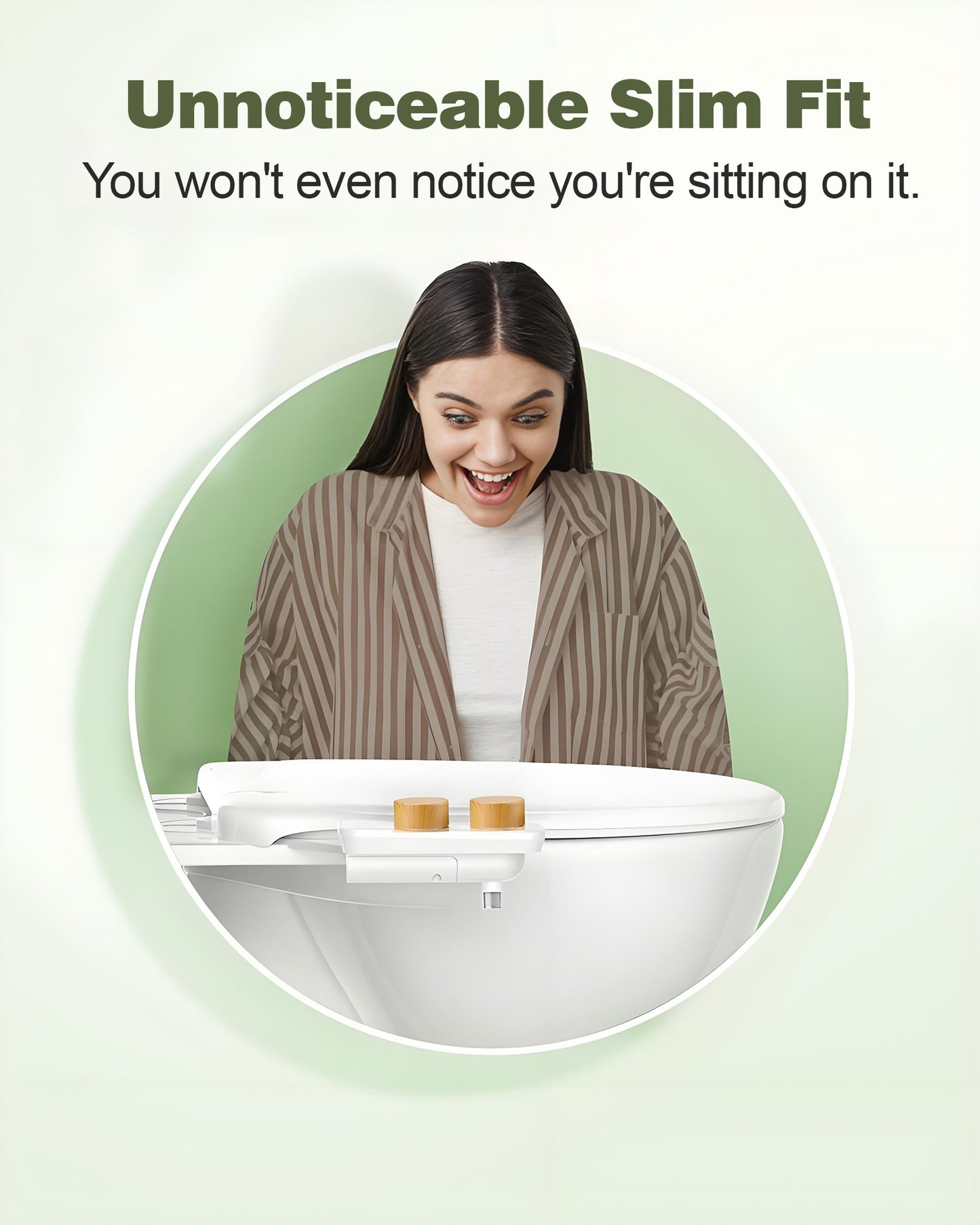 Atzeste Ultra-Slim Bidet, Bidet Attachment for Toilet Seat, Non-Electric Dual Nozzle, Rear & Feminine Wash, Self-Cleaning Spray, Bamboo