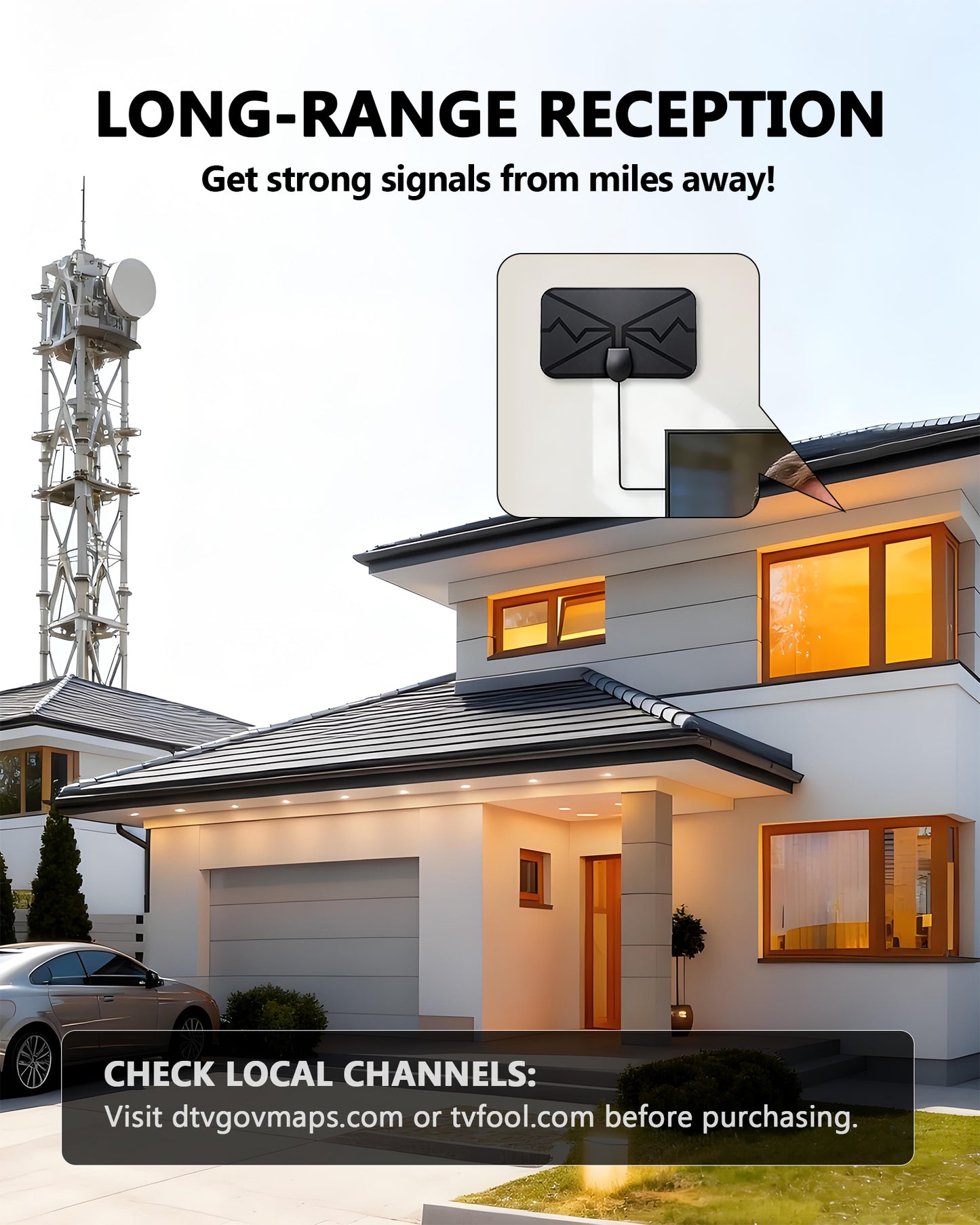 TV Antenna Indoor for Smart TV, Supports 4K 1080p HD TV Antennas for Free Channels, with Amplifier Signal Booster, Long Range Reception for Local Channels