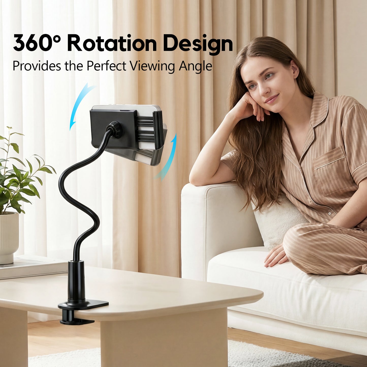 Atzeste Gooseneck Phone Holder for Bed, 39inch Lazy Phone Stand Flexible 360° Adjustable Long Arm Phone Mount for Desk/Bedroom/Kitchen, for 4.0-6.7'' Cellphone