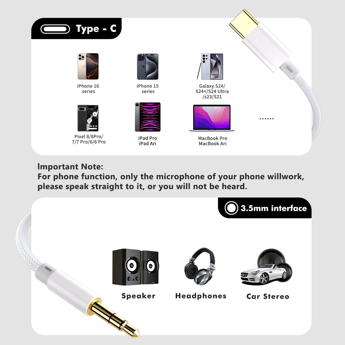 Atzeste 3.5mm AUX Audio Cable, HiFi Stereo Auxiliary Cord with Bluetrum Digital Audio Solution, Gold-Plated Connectors, Nylon Braided, Compatible with Car, Headphones, Speakers, Tablets, Smartphones