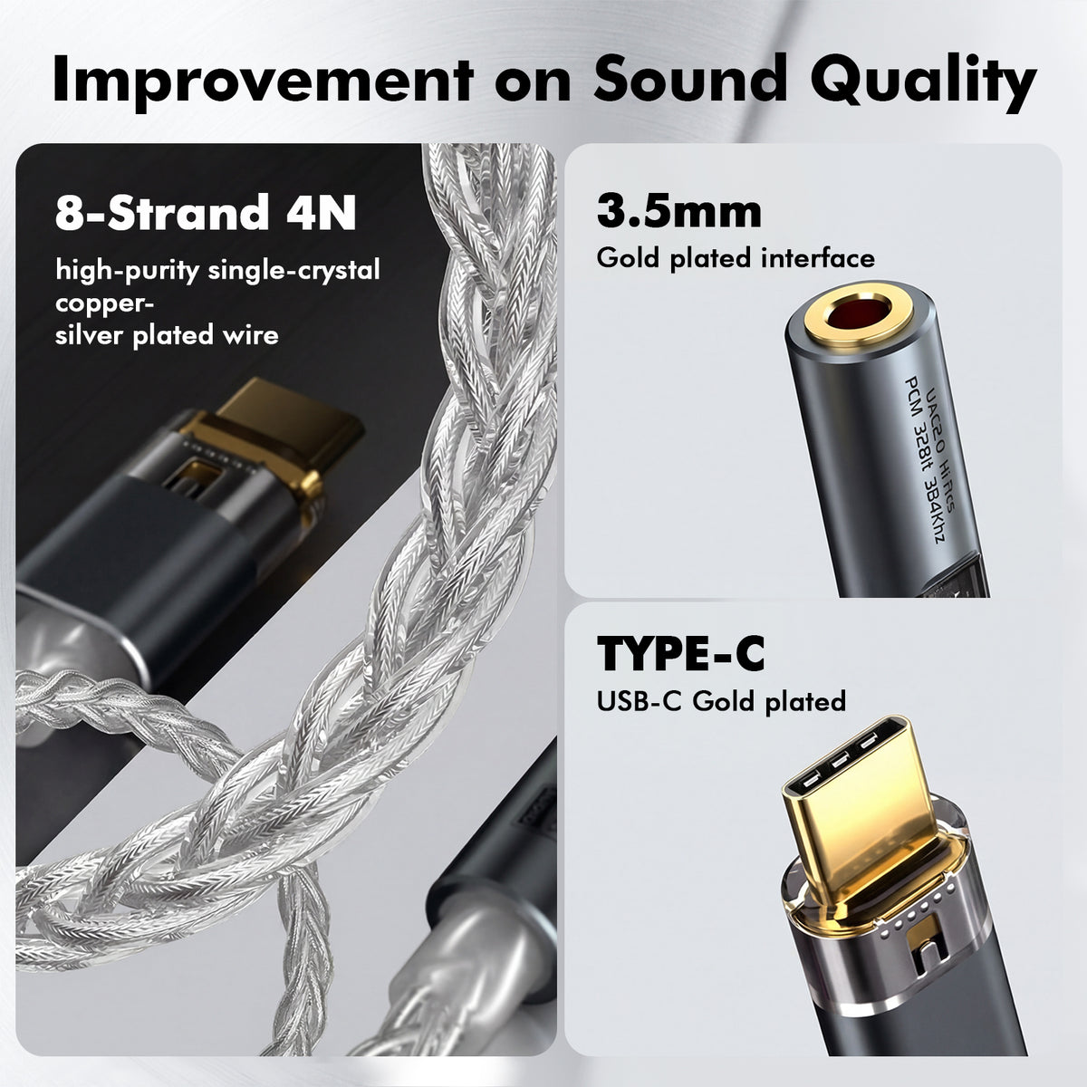 Atzeste USB C to 3.5mm Headphones Adapter, Dual Chip CX31993 MAX97220 DAC Dongle with HiFi Amplifier, 8-Strand 4N Single Crystal Copper Silver-Plated Cable, USBC to aux for All USBC Devices