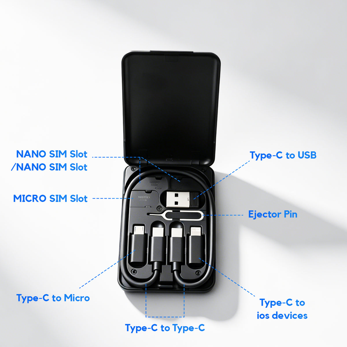 Atzeste Cable Organizer Case, Portable Data Cable Storage Box with Multi Charging Adapters, Travel Tech Organizer for USB-C, USB Cables & Accessories