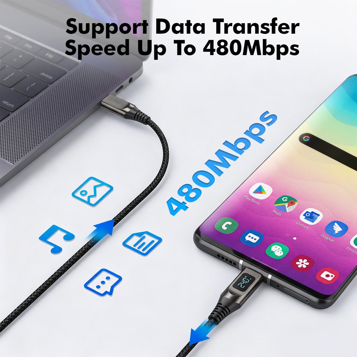 Atzeste 240W 4FT USB C to USB C Fast Charging Cable, Nylon Braided PD Type-C Cable with LED Power Display, Compatible with iPhone 17/16/15 Series, MacBook Pro/Air, Samsung Galaxy S24/S23