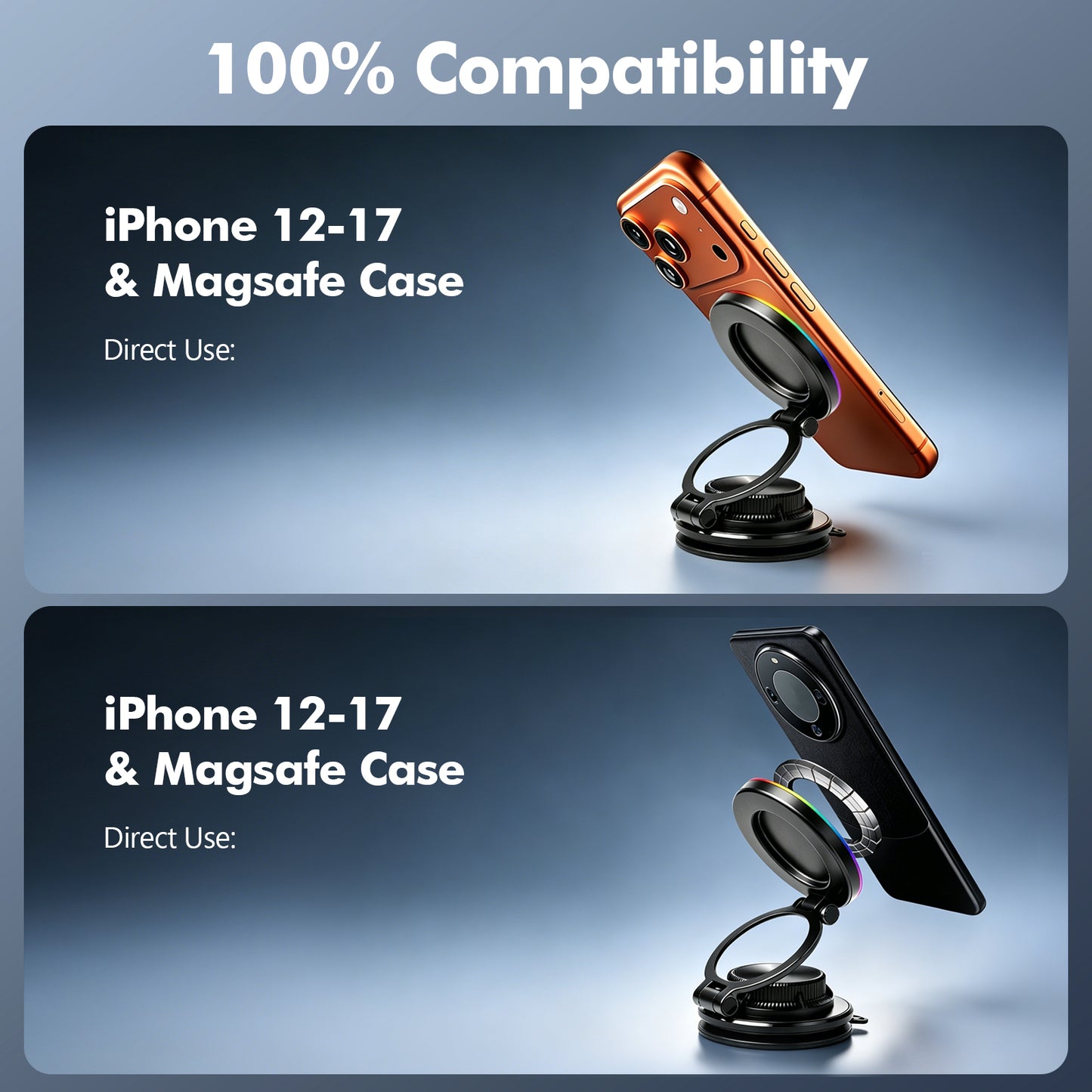 Atzeste for Magsafe Phone Holder for Car 15W Fast Wireless Charging, Magnetic RGB Car Phone Holder, 360° Adjustable Car Phone Mount Accessories, Compatible with iPhone 17 Pro Max 16 15 14 13 12