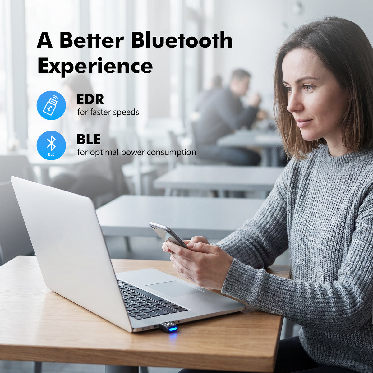 Atzeste USB Bluetooth 5.4 Adapter for PC, Bluetooth Dongle Receiver, Plug and Play, Nano Design, EDR & BLE, Supports Windows 11/10/8.1 for Desktop, Laptop, Keyboard, Mouse, etc