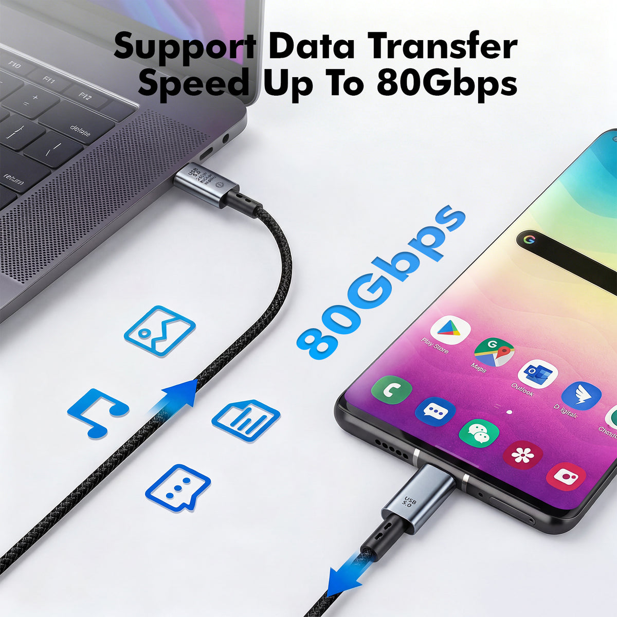 Atzeste 240W 5FT USB 5.0 USB C to USB C Fast Charging Cable, 80Gbps High-Speed Data Transfer, 8K@60Hz Display, PD 3.1, Compatible with MacBook Pro/Air, Steam Deck, Thunderbolt 5/4 Devices