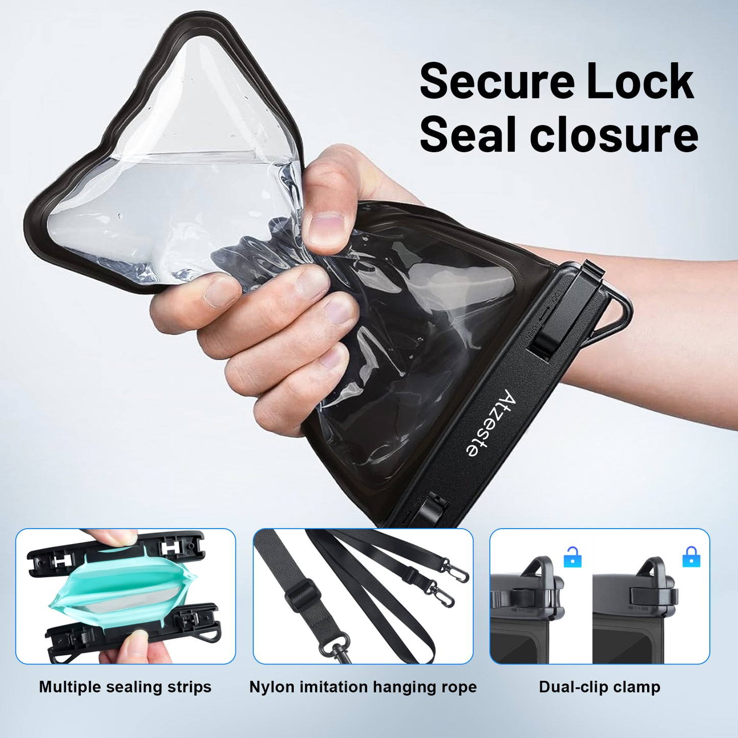 Atzeste Double Space Waterproof Phone Pouch Bag, 2 Pack Waterproof Phone Case Dry Bag for iPhone 16 15 Pro Max Galaxy S23 Pixel 7a up to 7.5‘’, for Beach Vacation Travel Cruise Essentials, Black
