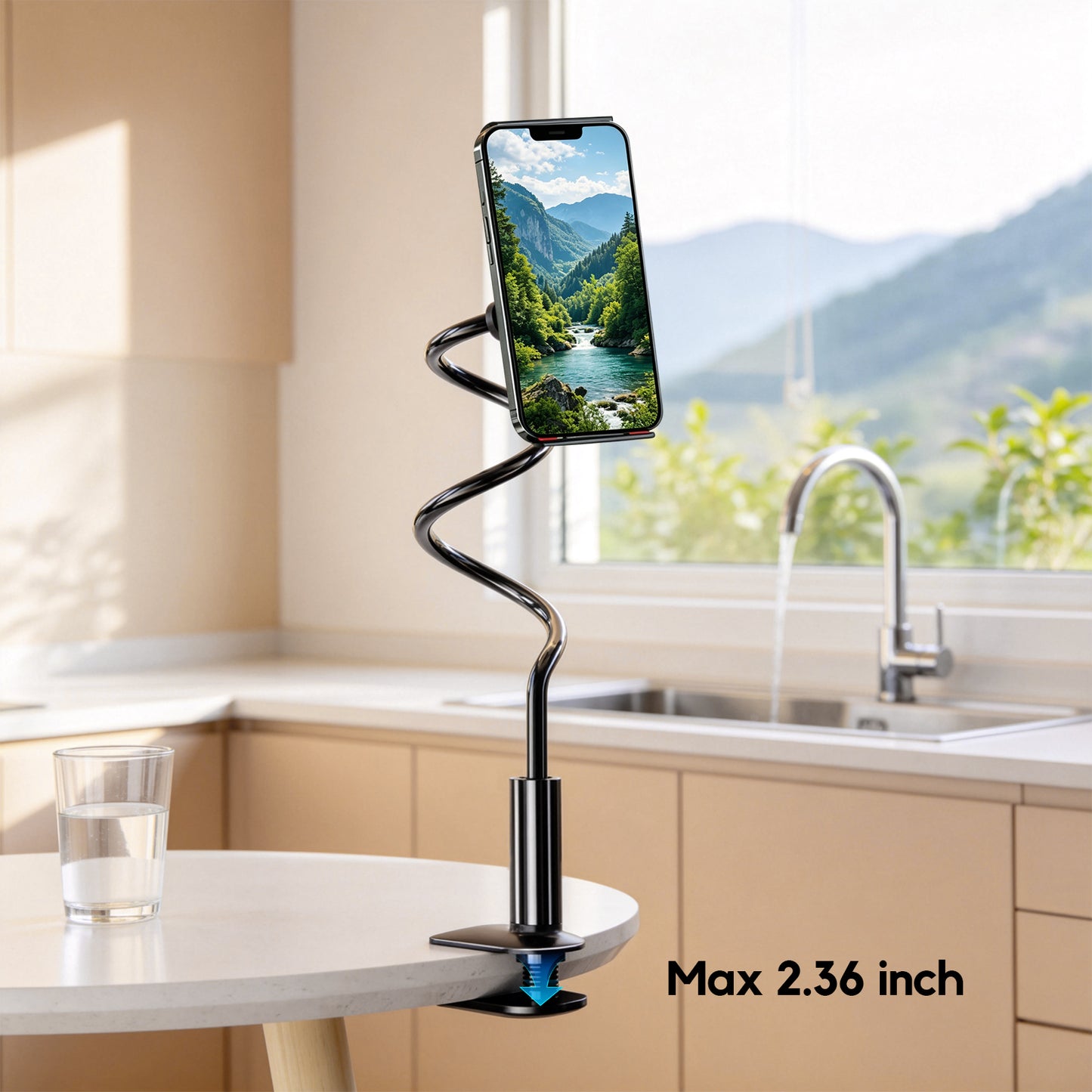 Atzeste Gooseneck Phone Holder for Bed, 39inch Lazy Phone Stand Flexible 360° Adjustable Long Arm Phone Mount for Desk/Bedroom/Kitchen, for 4.0-6.7'' Cellphone