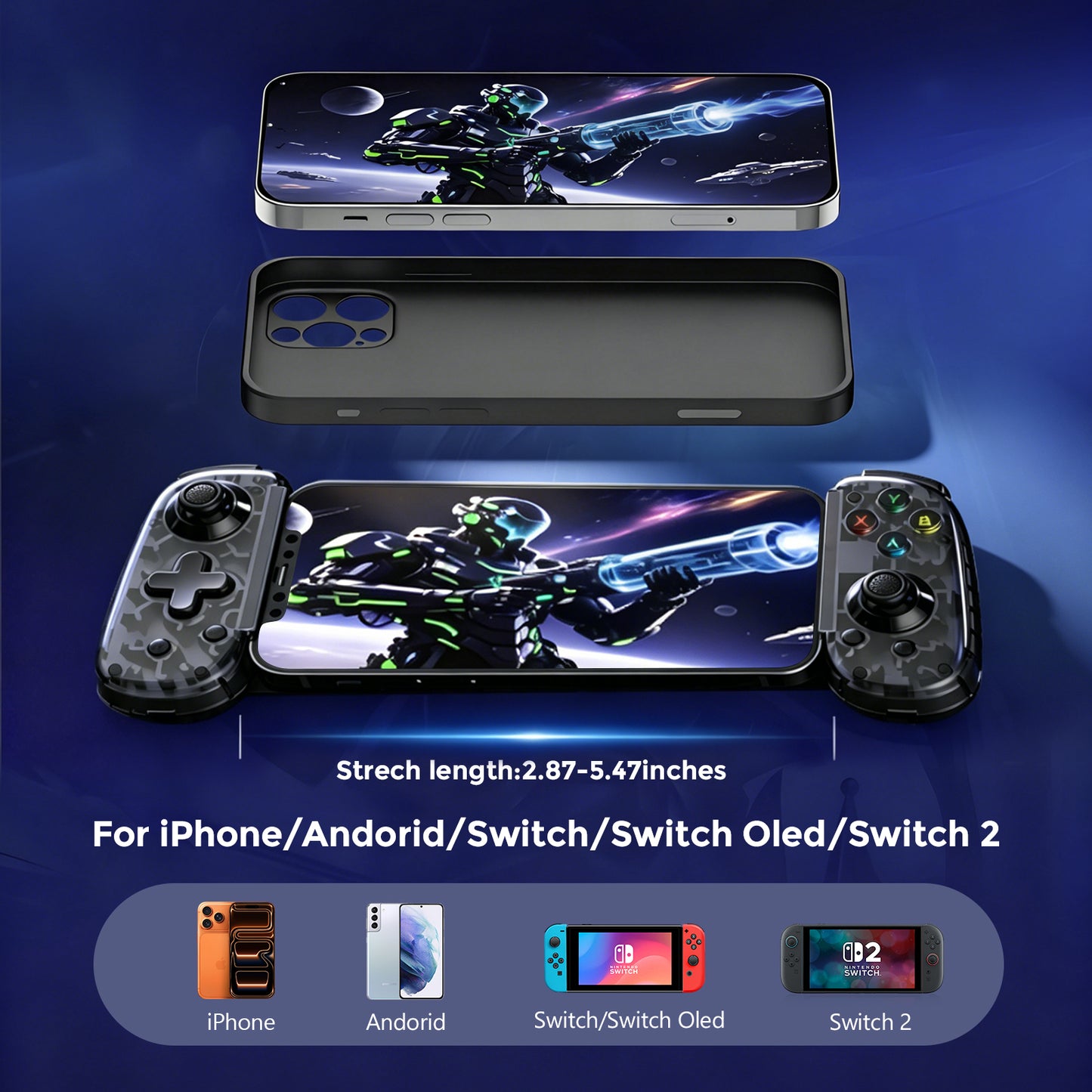 Atzeste Wireless Mobile Gaming Controller for iPhone 17/16/15 & Android/Switch/PC, Phone Game Controller with Hall Joysticks, Turbo, Support Game Pass/Steam Link/Cloud Gaming(USB-C)