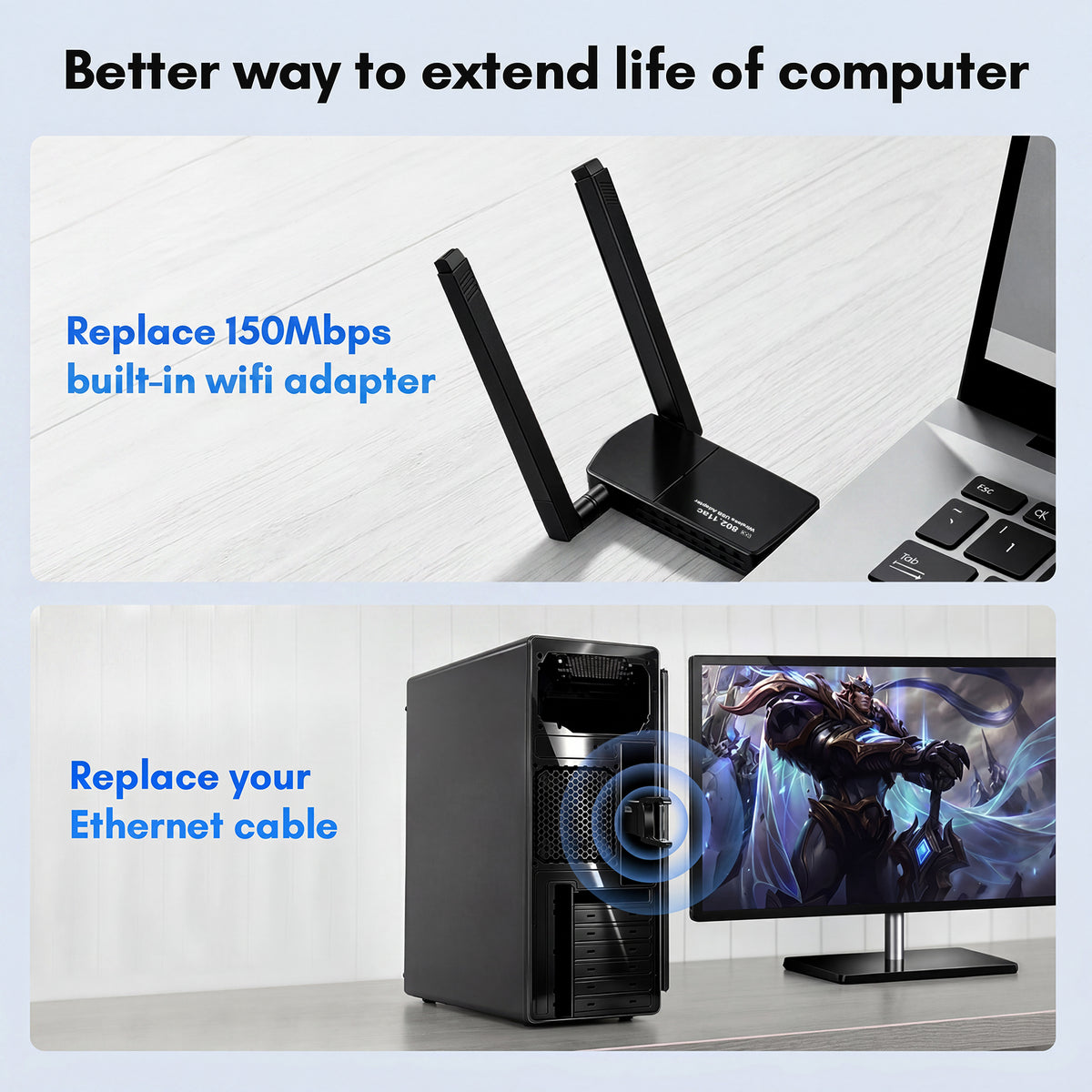 Atzeste AC1300 USB WiFi Adapter for PC, 1300Mbps Dual 5Dbi Antennas 5G/2.4G Wireless Network Adapter, MU-MIMO WiFi Dongle, for Desktop PC Laptop Windows 11/10/8.1/7/XP