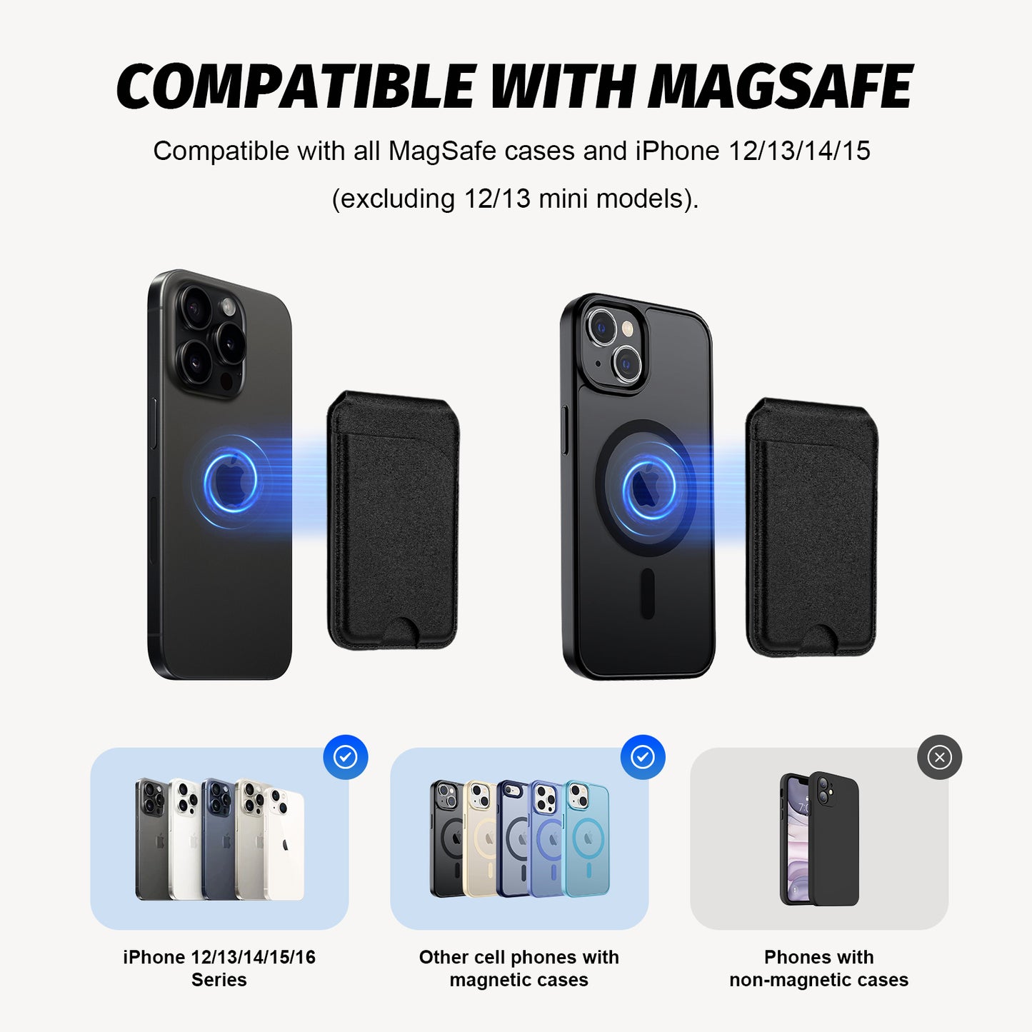 for Magsafe Wallet, 5 Card-Holder, Magnetic Wallet with Adjustable Stand, for iPhone 16/15/14/13/12 Series, Leather, Black