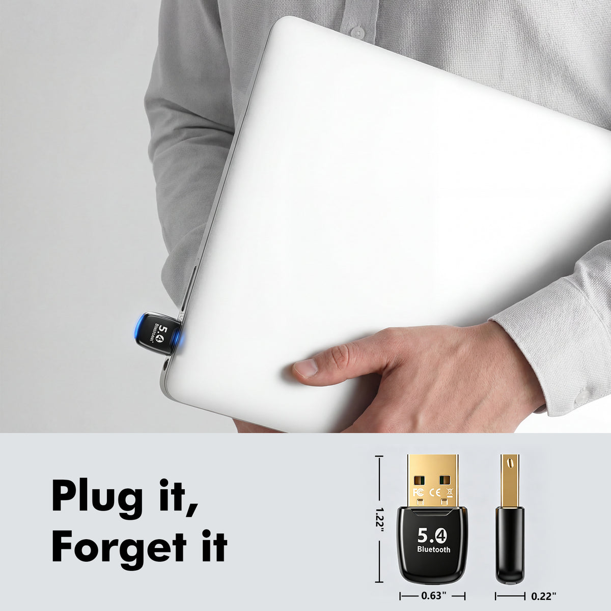 Atzeste USB Bluetooth 5.4 Adapter for PC, Bluetooth Dongle Receiver, Plug and Play, Nano Design, EDR & BLE, Supports Windows 11/10/8.1 for Desktop, Laptop, Keyboard, Mouse, etc