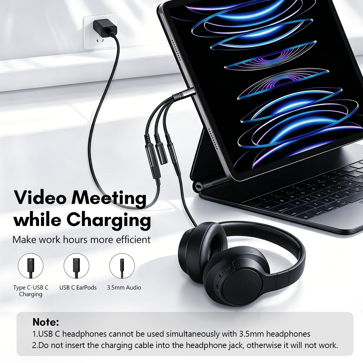 Atzeste 3-in-1 USB-C to 3.5mm Audio Adapter, 60W PD Fast Charging USB C Headphone Jack Splitter with USB-C Audio Port Compatible with iPhone 17/16/15 Series, iPad, Samsung Galaxy S24/S23 Ultra