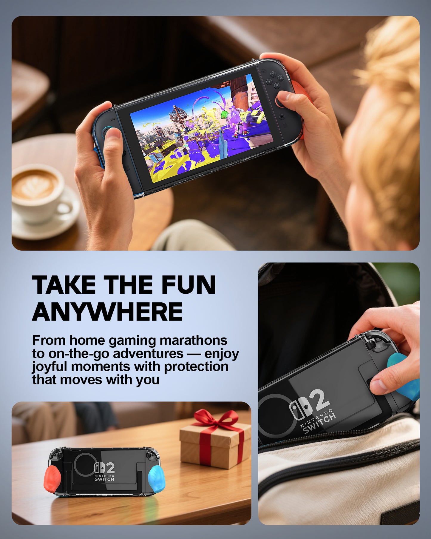 6 Grips Protective Case Set Compatible with Nintendo Switch 2 (2025) 7.9 Inch, Dockable Transparent Slim Cover Accessories for Console & Joy-Con, Shockproof Anti-Scratch Full Protection Kit