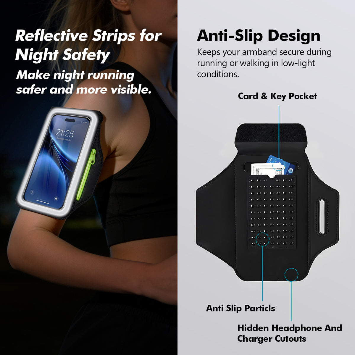 Atzeste Cell Phone Running Armband with Earphone Bag, Sweatproof Arm Band Phone Holder, Fits 6.9" Phones Compatible with iPhone 17 16 15 14 13 12 Pro Max/Plus/XR/XS, Galaxy S25-S22