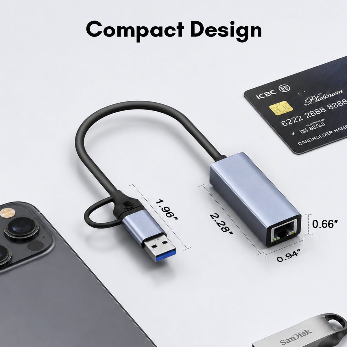 Atzeste USB 3.0/USB C to Ethernet Adapter, Gigabit RJ45 LAN 1000Mbps Network Adapter, Compatible with MacBook Pro/Air, Surface Pro, Windows 11/10/8/7, Mac OS
