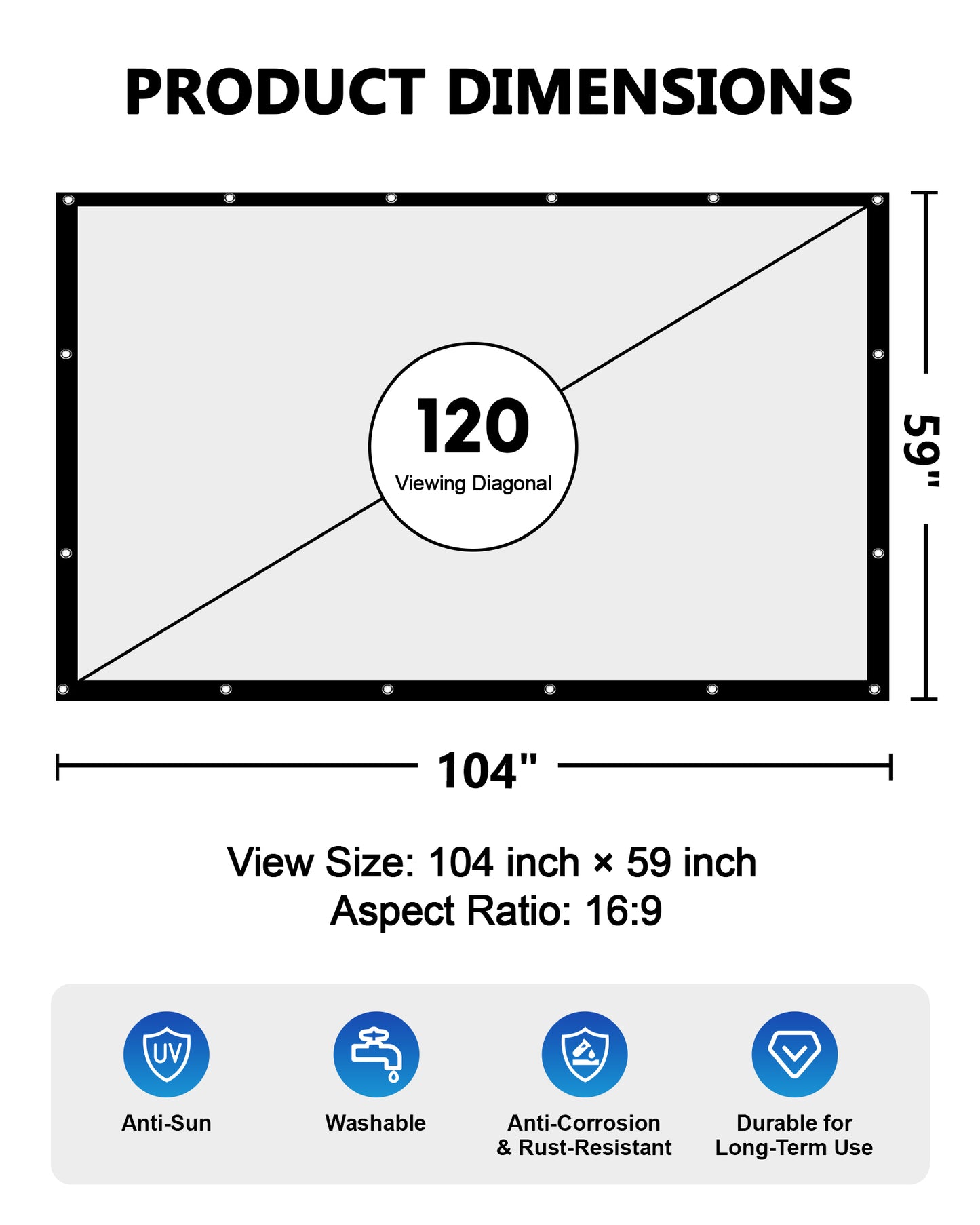 120 inch Projector Screen 16:9, 4K HD Indoor Outdoor Wall Mount Foldable Portable Movie Screens, Anti-Crease Projection Screen for Home Theater