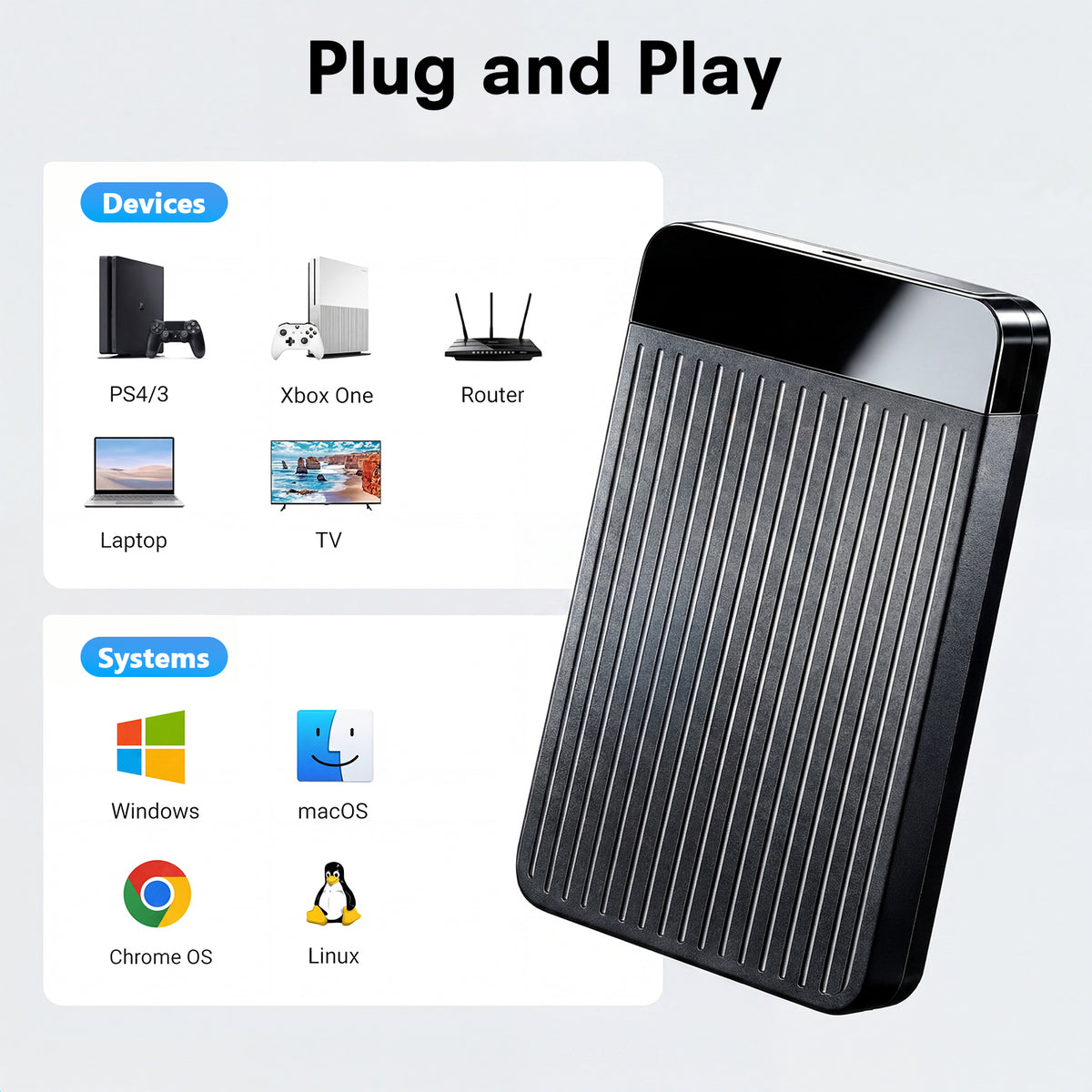Atzeste 2.5" Hard Drive Enclosure USB 3.1 to SATA III Adapter, 5Gbps External SSD HDD Enclosure for 2.5 Inch SATA SSD & HDD 7mm/9.5mm, with UASP Compatible with Windows, Mac, Linux