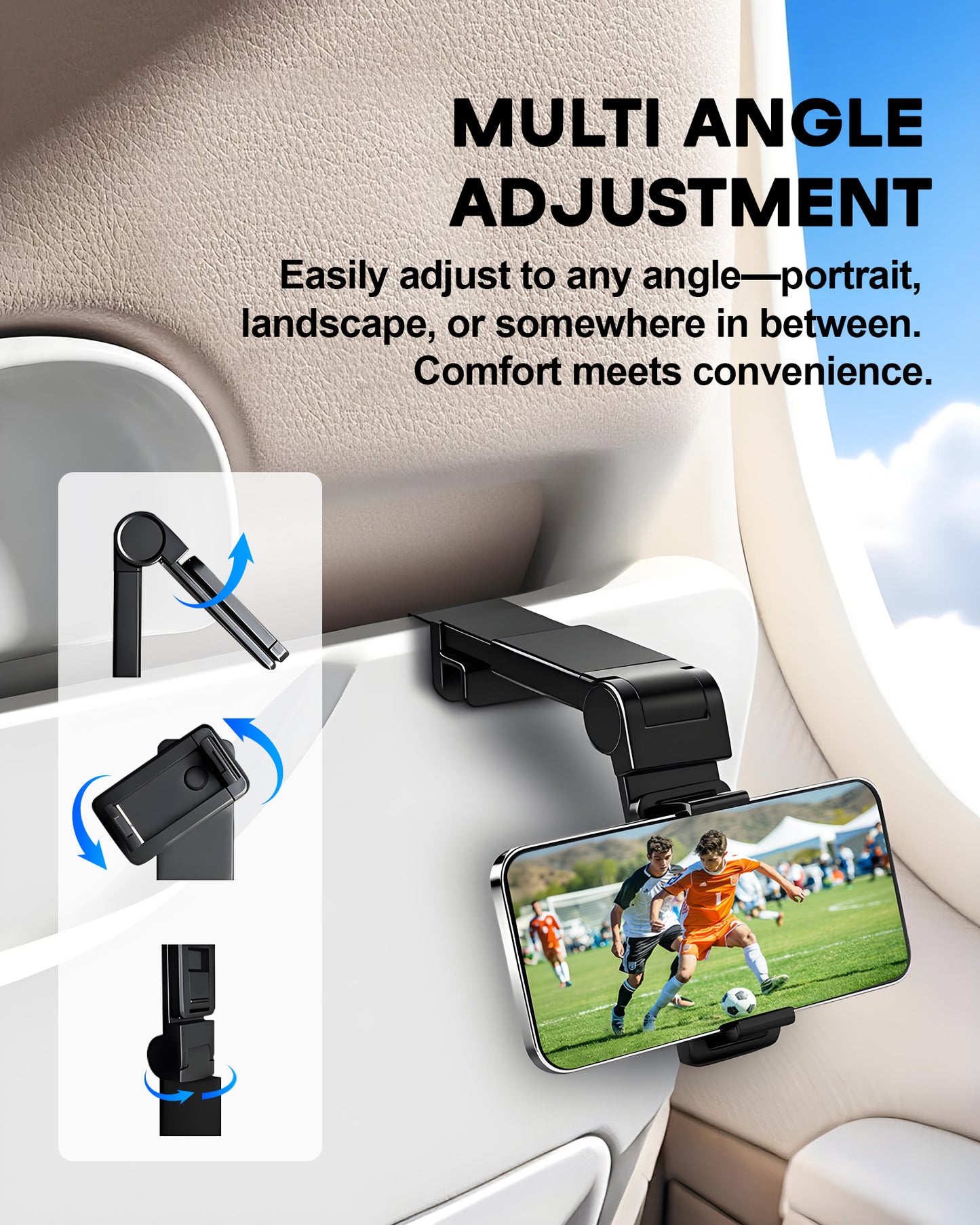 Atzeste Airplane Phone Holder Mount, Multi-Directional 360° Adjustable & Foldable Travel Essentials, Universal Hands-Free Phone Stand, Compact Airplane Travel Accessory for Flying