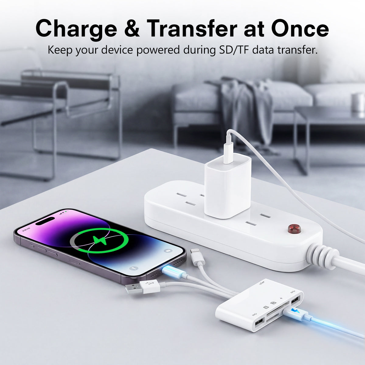 Atzeste 6-in-3 SD Card Reader for iPhone iPad, SD/TF Card Adapter for iPhone 17/16/15 Pro Max Memory Card Reader with SD MicroSD USB for Mac/iPad/MacBook Pro/Air Android Phone