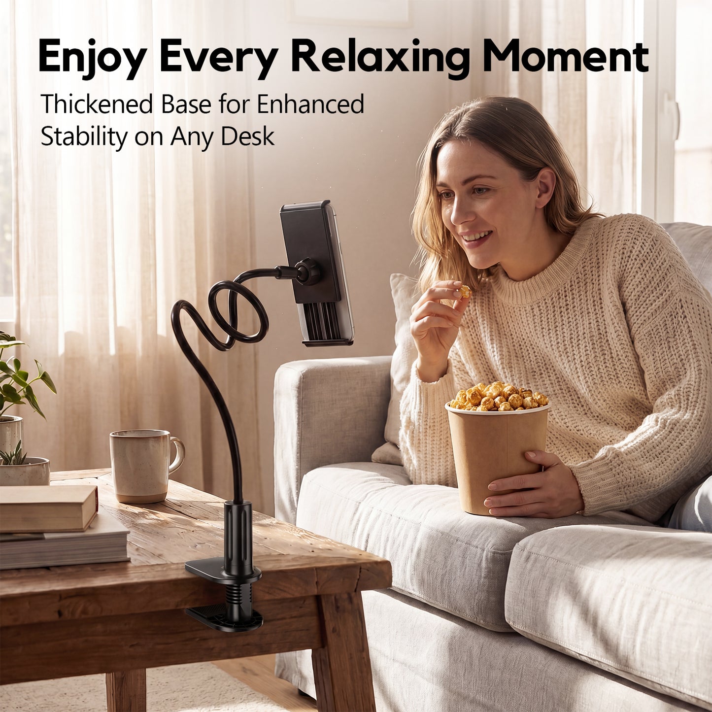 Atzeste Gooseneck Phone Holder for Bed, 39inch Lazy Phone Stand Flexible 360° Adjustable Long Arm Phone Mount for Desk/Bedroom/Kitchen, for 4.0-6.7'' Cellphone