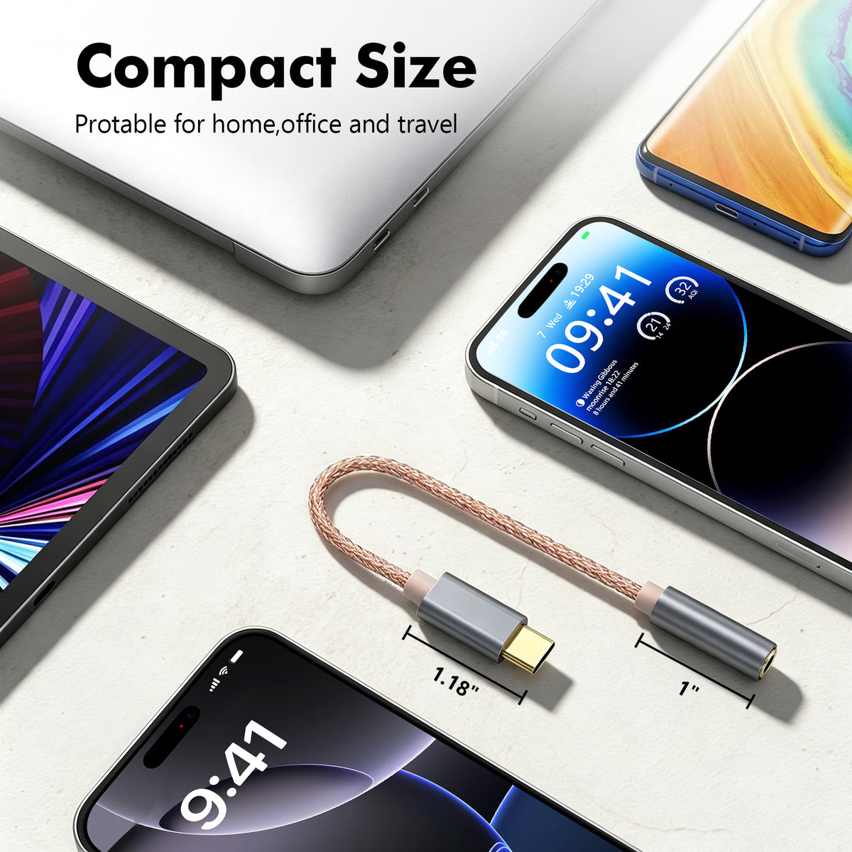 Atzeste USB C to 3.5mm Headphone Adapter, Realtek ALC5686 DAC Dongle, 32Bit/384kHz Hi-Res Audio, TRRS Mic & Volume Control, USB C to Aux Female Compatible with iPhone 16/15, iPad, MacBook, Galaxy