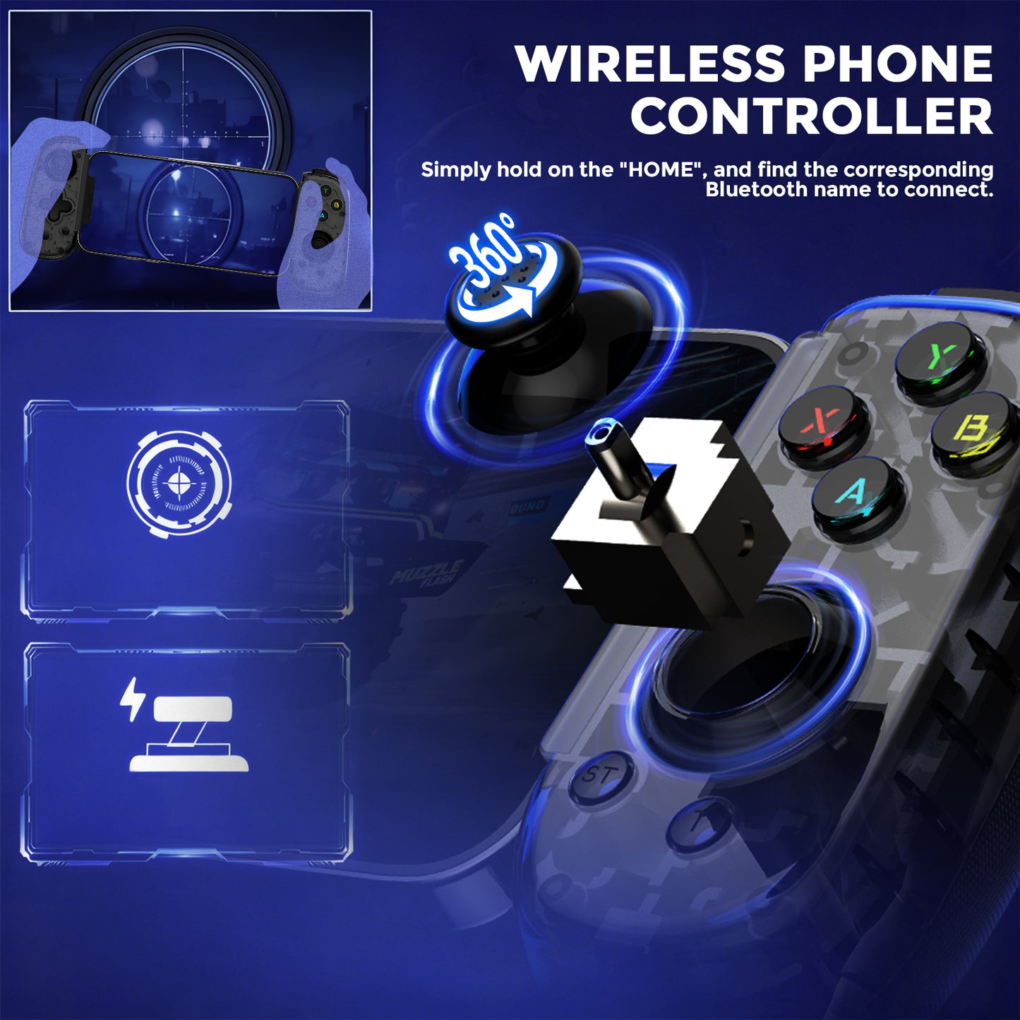 Atzeste Wireless Mobile Gaming Controller for iPhone 17/16/15 & Android/Switch/PC, Phone Game Controller with Hall Joysticks, Turbo, Support Game Pass/Steam Link/Cloud Gaming(USB-C)