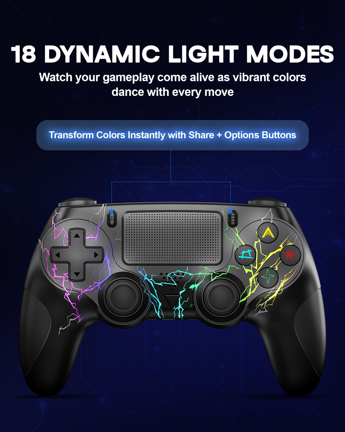 Wireless Controller for P4, Dual Vibration Joystick Gamepad for P4, RGB/6-Axis Gyro/Touchpad/Wake-Up/3.5mm Audio Jack, Work for P4/Slim/Pro, Black