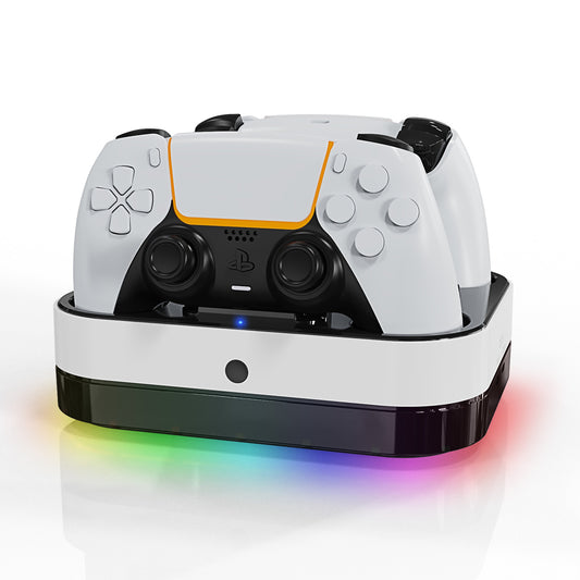 Dual Charging Dock for P5 Slim Controllers with RGB Lighting – Compatible with P5 Console, Blind Insertion, LED Indicator, Type-C Cable Included
