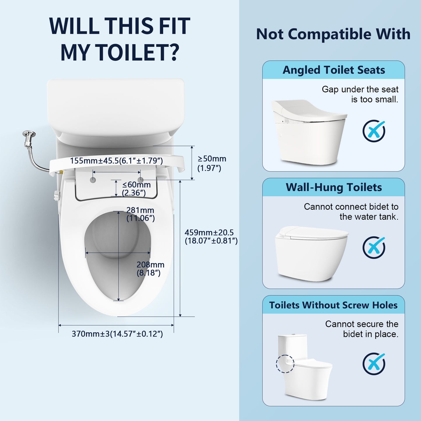 Atzeste Bidet Toilet Seat, Non-Electric Dual Nozzles Bidet Attachment, Adjustable Water Pressure Water Sprayer, Rear & Feminine Wash, Quiet-Close, Brass Inlet, Fit Elongated Toilet Seat