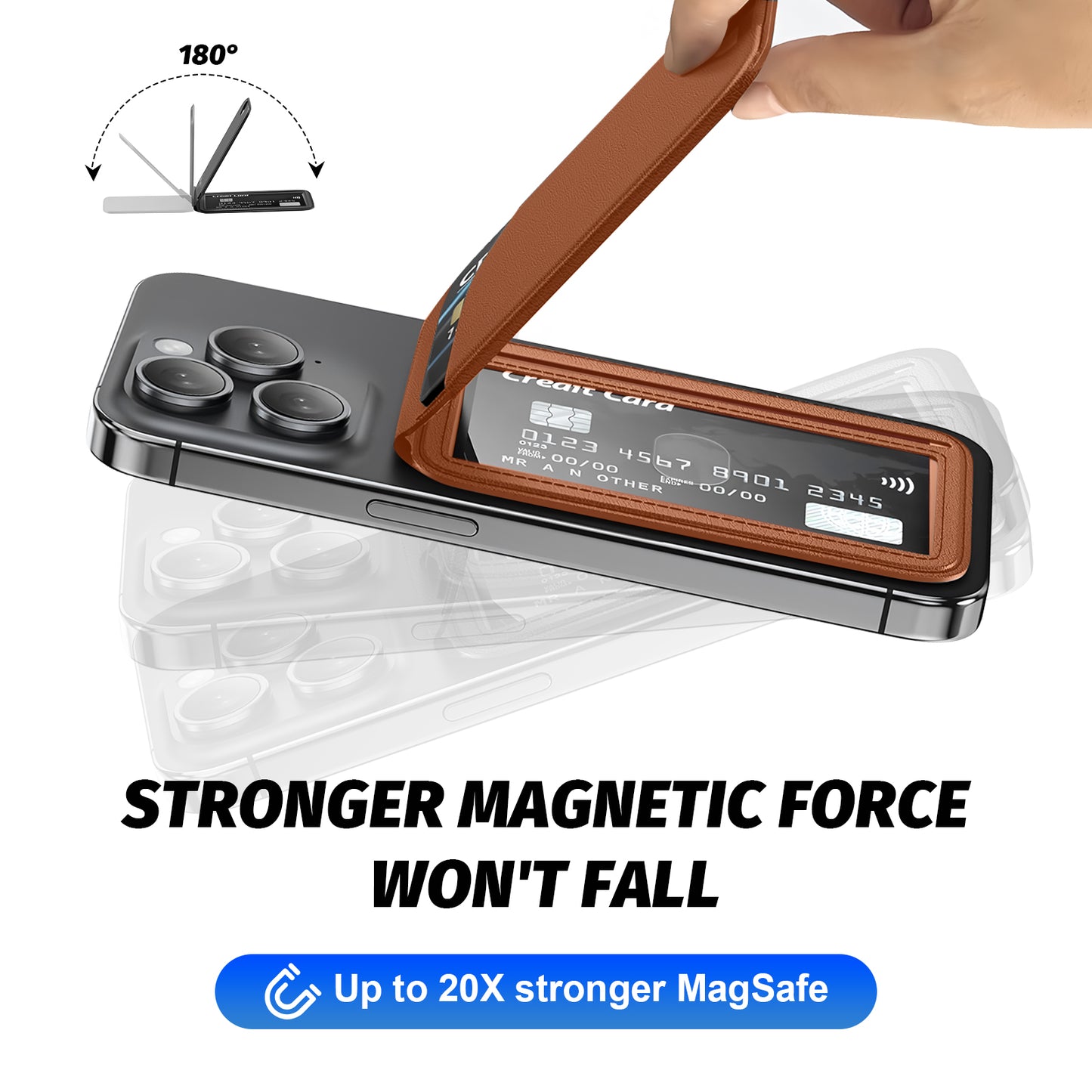 for Magsafe Wallet, 5 Card-Holder, Magnetic Wallet with Adjustable Stand, for iPhone 16/15/14/13/12 Series, Leather, Brown