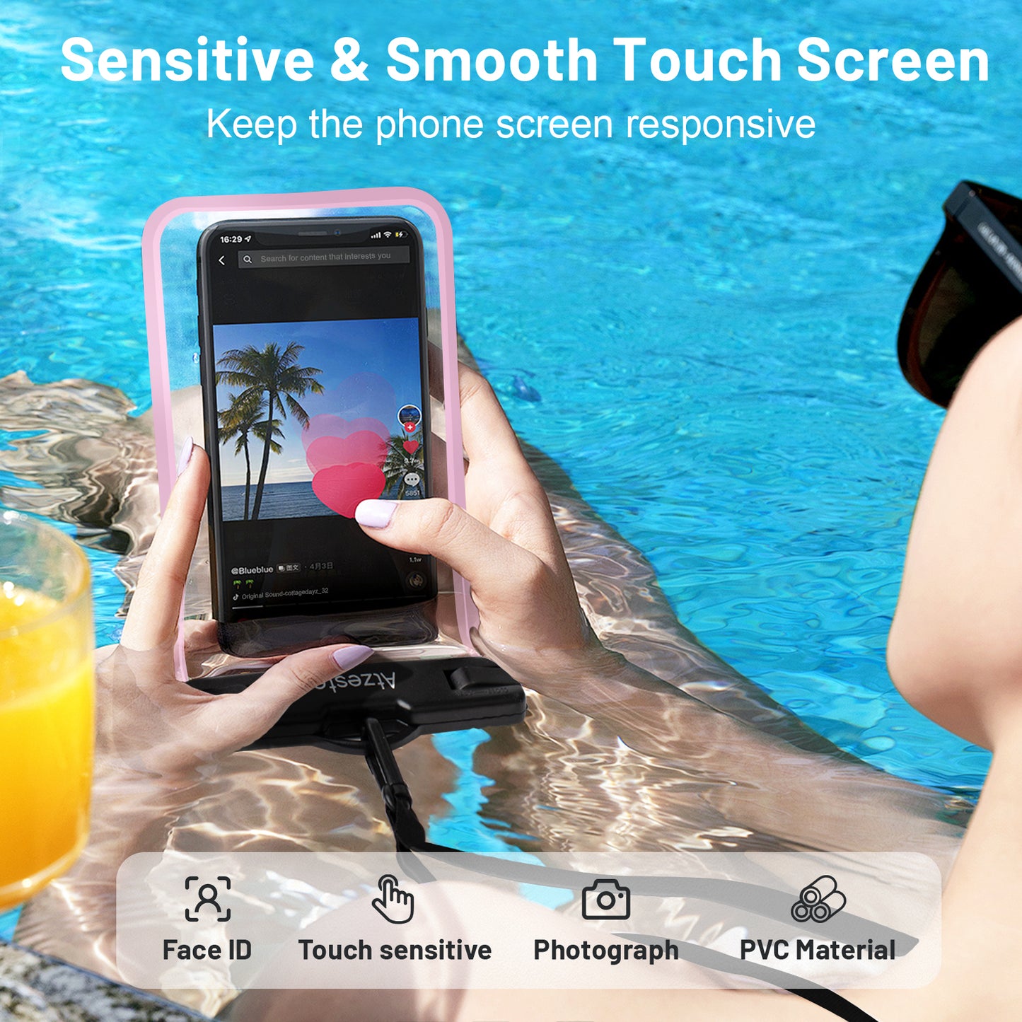 Atzeste Double Space Waterproof Phone Pouch Bag, 2 Pack Waterproof Phone Case Dry Bag for iPhone 16 15 Pro Max Galaxy S23 Pixel 7a up to 7.5‘’, for Beach Vacation Travel Cruise Essentials, Pink