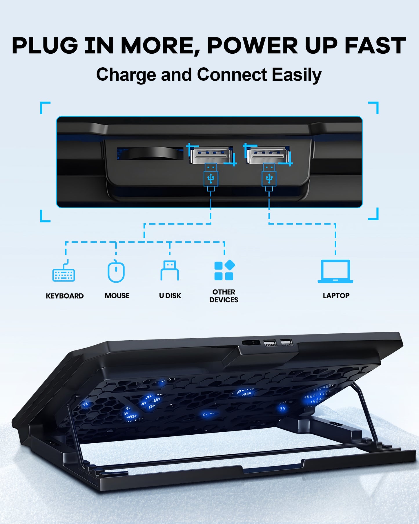 Atzeste Laptop Cooling Pad for Laptops, Laptop Cooler with 6 Quiet Cooling Fans for 12''-17.3'' Laptops, Height Wind Speed Adjustable Laptop Cooling Stand Laptop Accessories, 2 USB Ports, Black