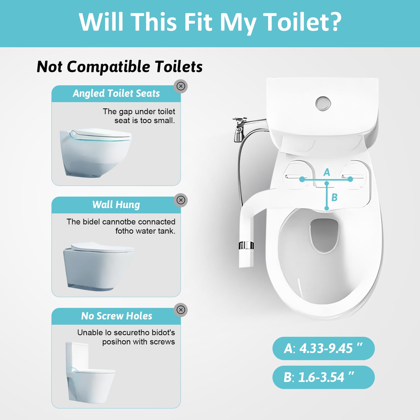 Atzeste Ultra-Slim Bidet, Non-Electric Dual Nozzle (Posterior/Feminine Wash) Fresh Water Sprayer, Adjustable Water Pressure, Bidet for Toilet Seat Attachment, Stainless Steel Inlet Badays