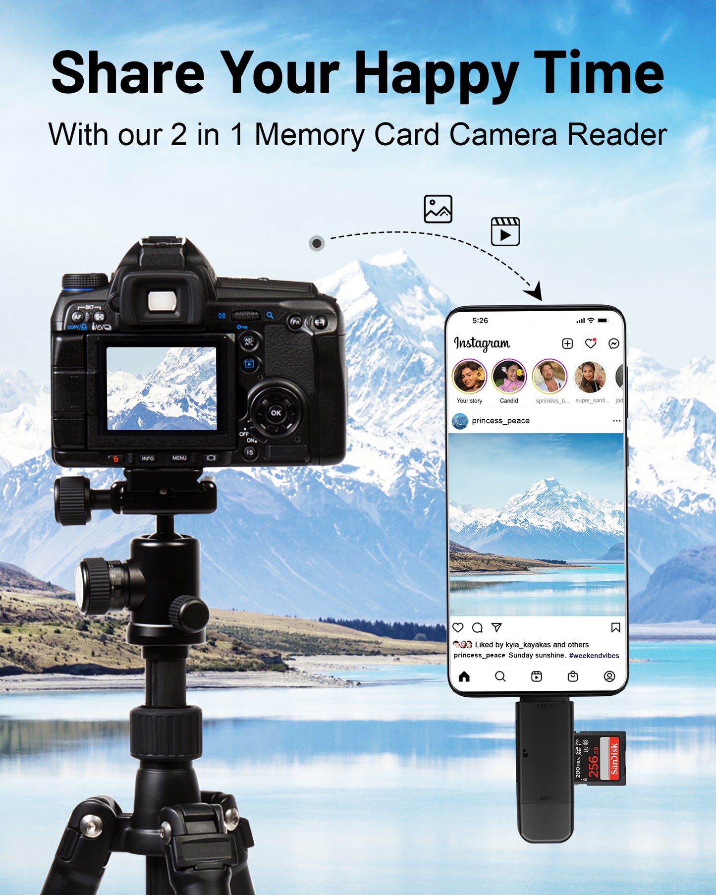 Atzeste 2-in-1 SD Card Reader, USB C & USB 3.0 Memory Card Adapter for SD/Micro SD 3.0, SD Card Reader for iPhone 15/16, Windows, MacBook Pro, Laptop, PC