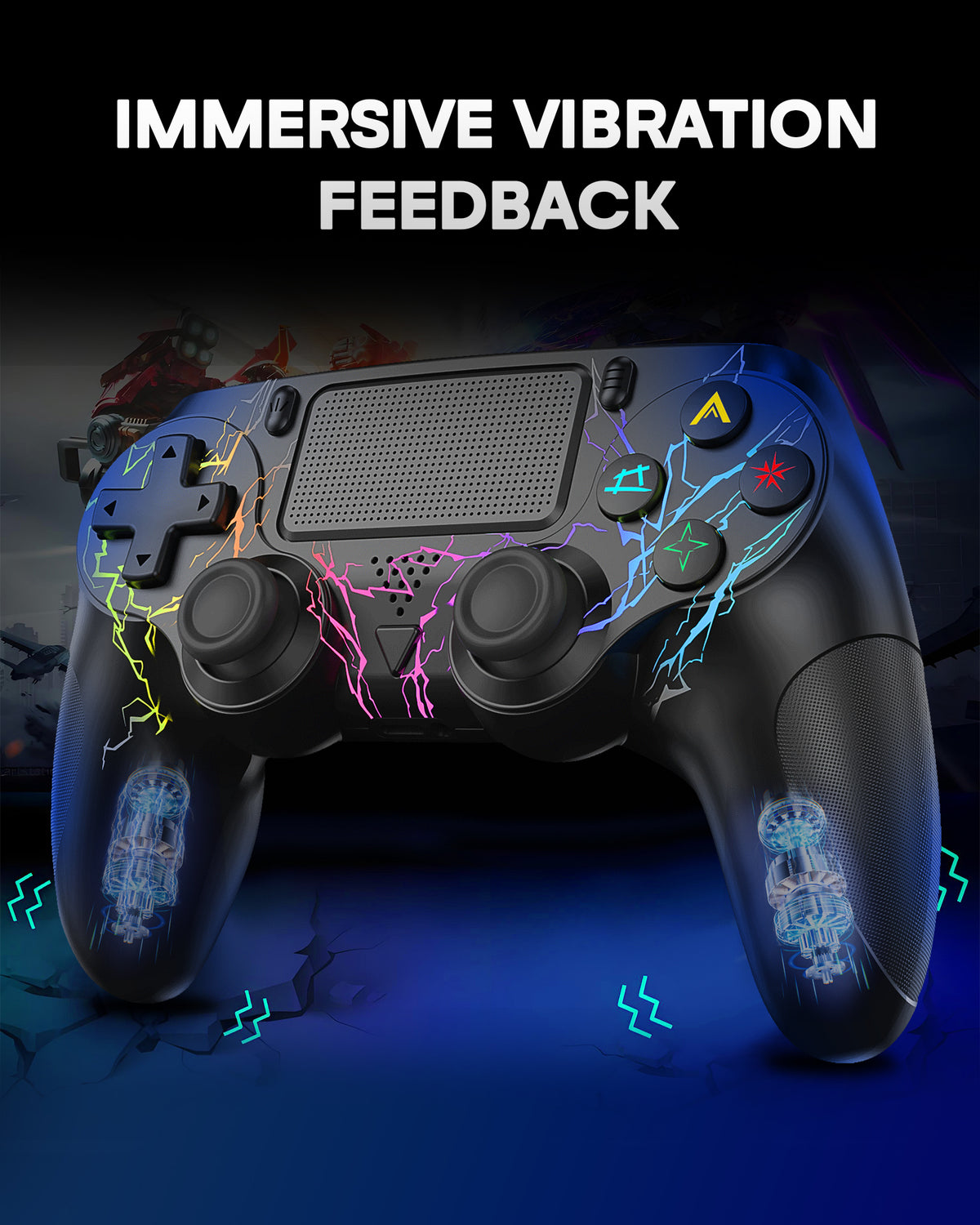 Wireless Controller for P4, Dual Vibration Joystick Gamepad for P4, RGB/6-Axis Gyro/Touchpad/Wake-Up/3.5mm Audio Jack, Work for P4/Slim/Pro, Black