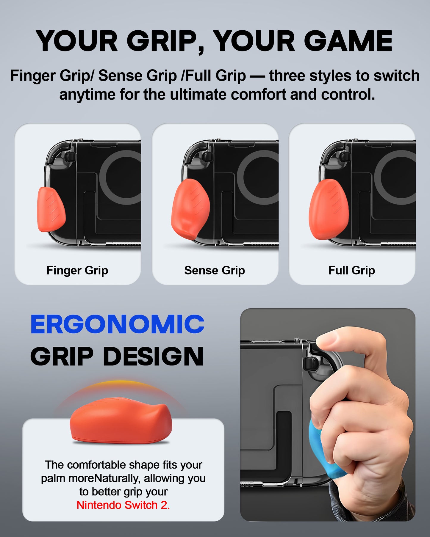 6 Grips Protective Case Set Compatible with Nintendo Switch 2 (2025) 7.9 Inch, Dockable Transparent Slim Cover Accessories for Console & Joy-Con, Shockproof Anti-Scratch Full Protection Kit