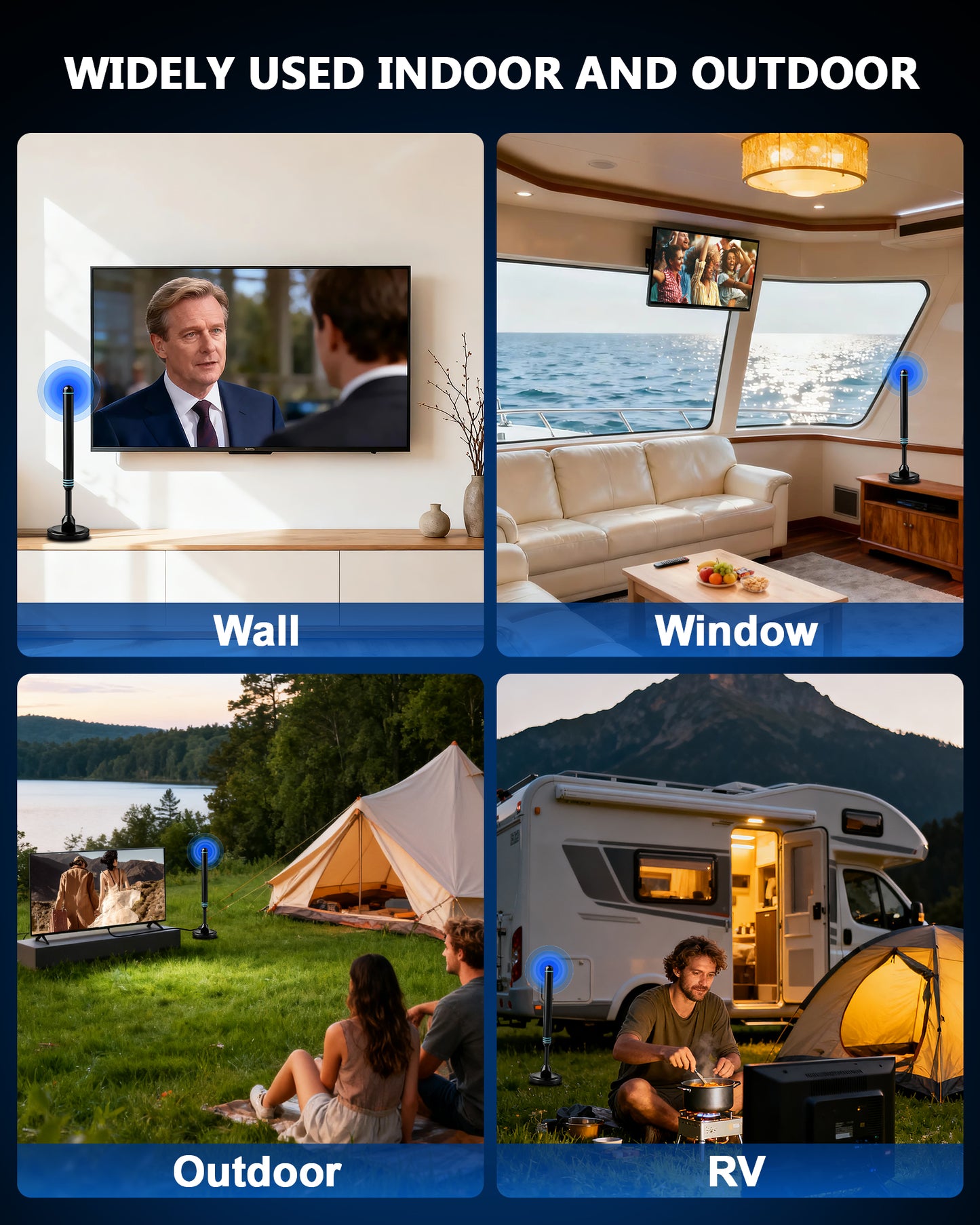 TV Antenna Indoor for Smart TV, Digital Indoor HD TV Antennas for Free Channels, with Amplifier Signal Booster, Long Range Reception Outdoor Antenna for Local Channels, Supports 4K 1080p