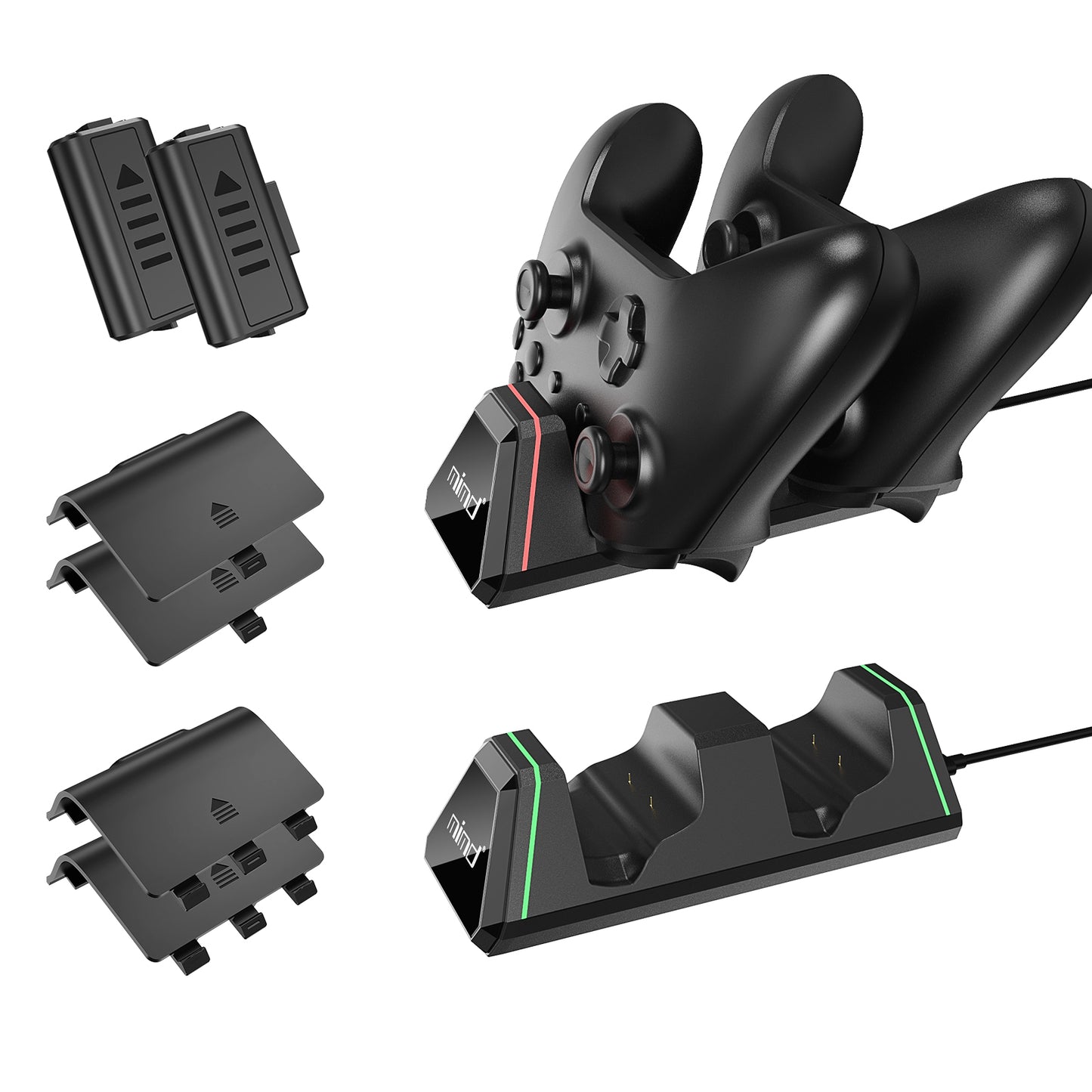 Rechargeable Battery Pack with Charging Dock – Compatible with Xbox Series X|S / Xbox One Controllers, Contact Charging Design, Includes 2 Batteries, 4 Covers, USB-C Cable