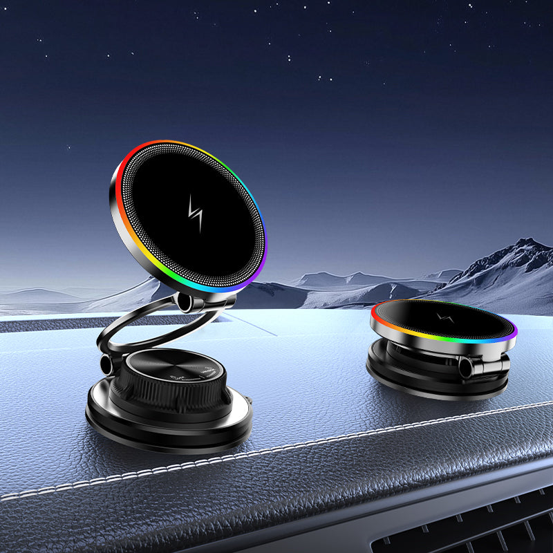 Atzeste for Magsafe Phone Holder for Car 15W Fast Wireless Charging, Magnetic RGB Car Phone Holder, 360° Adjustable Car Phone Mount Accessories, Compatible with iPhone 17 Pro Max 16 15 14 13 12